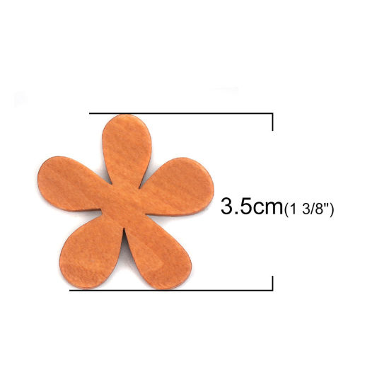 Picture of Wood Embellishments Scrapbooking Flower Light Coffee 35mm(1 3/8") x 33mm(1 2/8"), 20 PCs