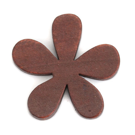 Picture of Natural Wood Embellishments Scrapbooking Flower Dark Coffee 35mm(1 3/8") x 33mm(1 2/8"), 20 PCs