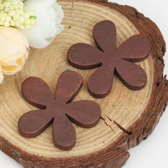 Picture of Wood Embellishments Scrapbooking Flower Dark Coffee 35mm(1 3/8") x 33mm(1 2/8"), 20 PCs
