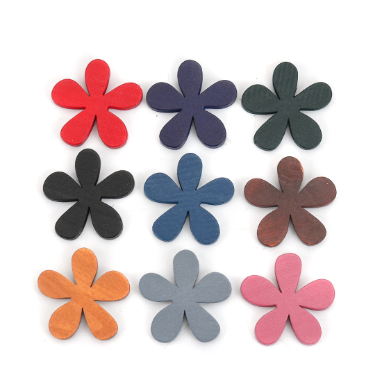 Picture of Wood Embellishments Scrapbooking Flower Royal Blue 35mm(1 3/8") x 33mm(1 2/8"), 20 PCs