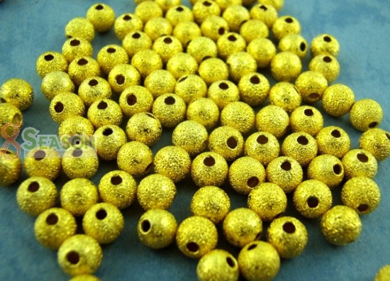 Image de Perle en Laiton Balle Doré Dépoli 4mm Dia, Taille de Trou: 1.3mm, 300 Pcs                                                                                                                                                                                     