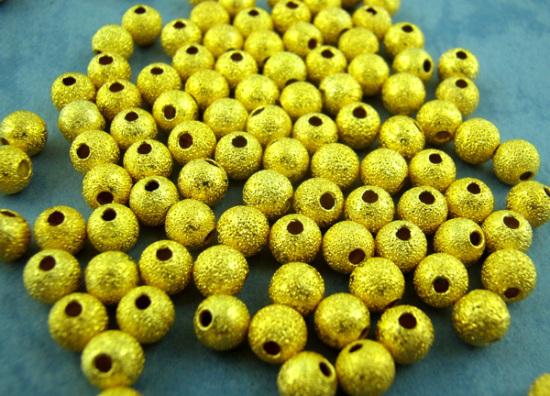 Image de Perle en Laiton Balle Doré Dépoli 4mm Dia, Taille de Trou: 1.3mm, 300 Pcs                                                                                                                                                                                     