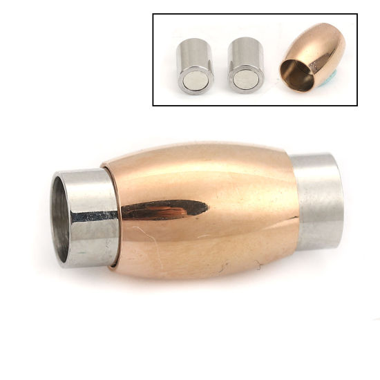 Picture of 304 Stainless Steel Magnetic Clasps Barrel Champagne Gold 20mm( 6/8") x 10mm( 3/8"), 1 Piece