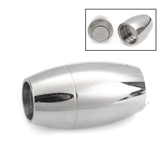 Picture of 304 Stainless Steel & Magnetic Hematite Magnetic Clasps Barrel Silver Tone 19mm x 11mm, 10 PCs