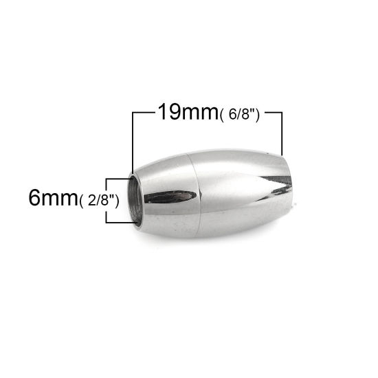 Picture of 304 Stainless Steel & Magnetic Hematite Magnetic Clasps Barrel Silver Tone 19mm x 11mm, 10 PCs