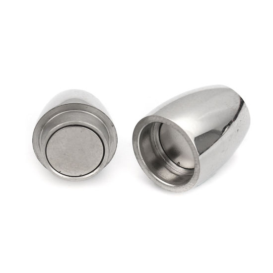 Picture of 304 Stainless Steel & Magnetic Hematite Magnetic Clasps Barrel Silver Tone 19mm x 11mm, 10 PCs