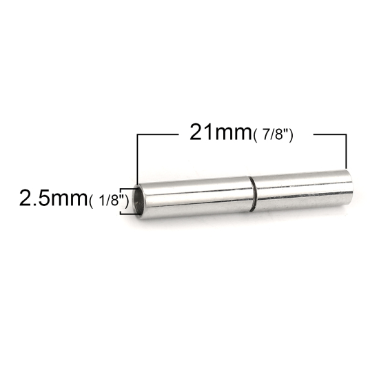 Image de Embouts pour Cordons en 304 Acier Inoxydable Colonne Argent Mat 21mm x 3mm, 1 Pièce