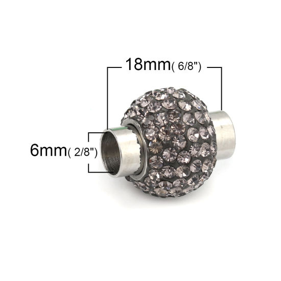 Picture of 304 Stainless Steel Magnetic Clasps Round Silver Tone Gray Rhinestone 18mm( 6/8") x 16mm( 5/8"), 1 Piece