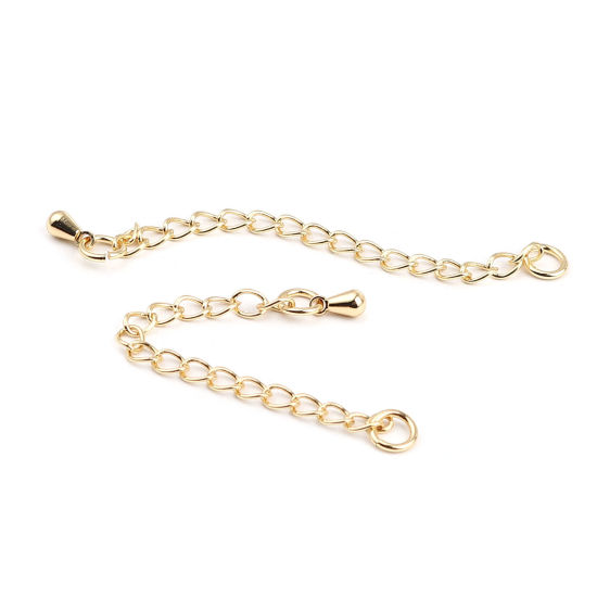 Picture of 2 PCs Brass Extender Chain Drop Real Gold Plated 6cm(2 3/8") long