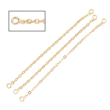 Brass Extender Chain For Jewelry Necklace Bracelet Real Gold Plated 6.5cm(2 4/8") long, 2 PCs