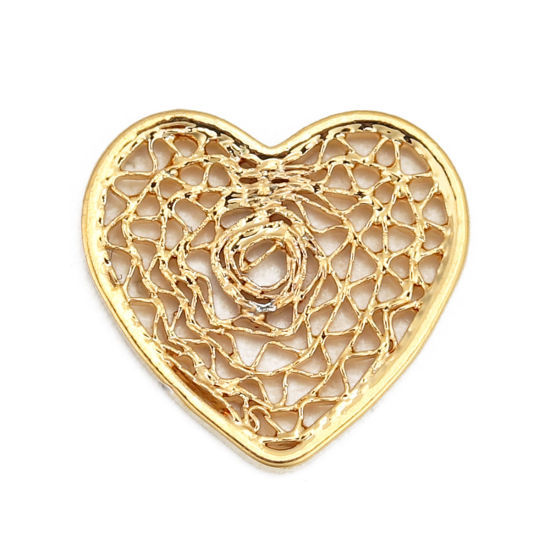 Picture of Brass Charms Heart Real Gold Plated Mesh 15mm( 5/8") x 14mm( 4/8"), 2 PCs                                                                                                                                                                                     