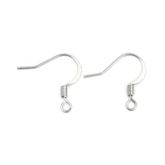 Picture of Brass Ear Wire Hooks Earring Findings Real Platinum Plated W/ Loop 18mm( 6/8") x 17mm( 5/8"), Post/ Wire Size: (21 gauge), 5 Pairs                                                                                                                            
