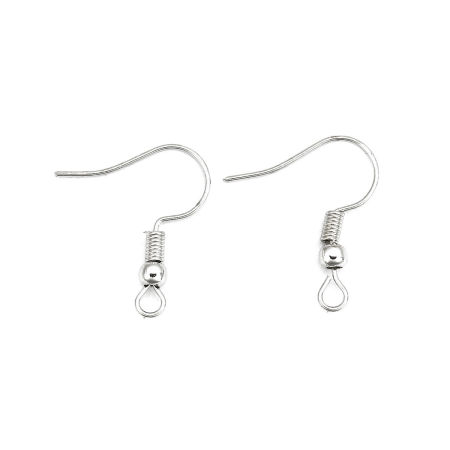 Picture of 5 Pairs Brass Ear Wire Hooks Earrings For DIY Jewelry Making Accessories Real Platinum Plated With Loop 21mm x 17mm, Post/ Wire Size: 0.7mm(21 gauge)