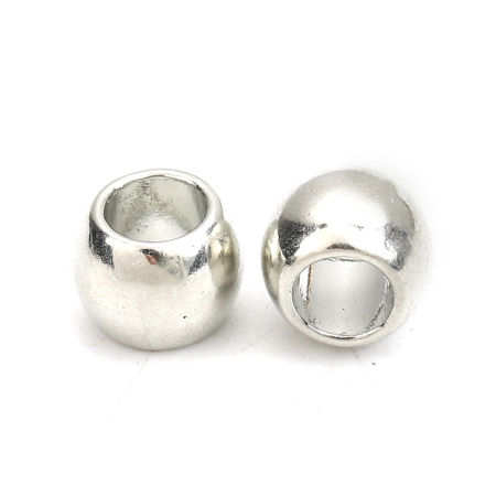 Zinc Based Alloy Spacer Beads Round Silver Tone 7mm x 6mm, Hole: Approx 4mm, 100 PCs