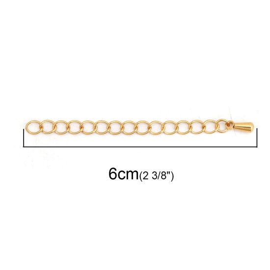 Picture of Stainless Steel Extender Chain For Jewelry Necklace Bracelet Gold Plated Drop 6cm(2 3/8") long, Usable Chain Length: 5cm, 5 PCs