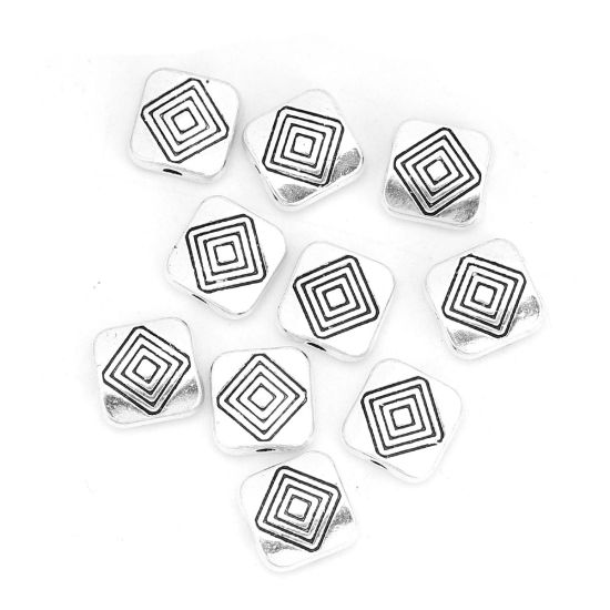 Picture of Zinc Based Alloy Spacer Beads Rectangle Antique Silver Color Rhombus 9mm x 8mm, Hole: Approx 1.3mm, 50 PCs