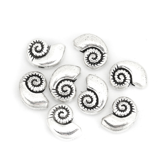 Picture of Zinc Based Alloy Spacer Beads Conch/ Sea Snail Antique Silver Color 11mm x 8mm, Hole: Approx 1.5mm, 50 PCs