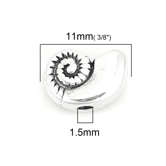 Picture of Zinc Based Alloy Spacer Beads Conch/ Sea Snail Antique Silver Color 11mm x 8mm, Hole: Approx 1.5mm, 50 PCs