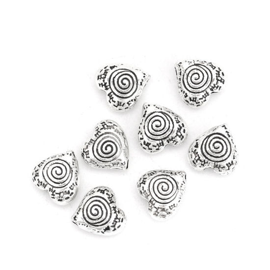 Picture of Zinc Based Alloy Spacer Beads Heart Antique Silver Color Spiral 9mm x 9mm, Hole: Approx 1.3mm, 50 PCs