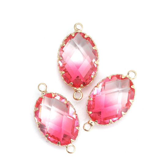 Picture of Brass & Glass Connectors Oval Gold Plated Pink Faceted 25mm(1") x 14mm( 4/8"), 2 PCs                                                                                                                                                                          