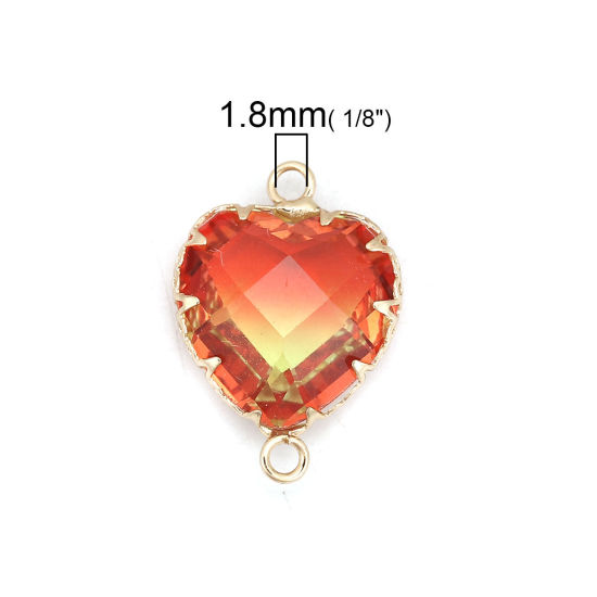 Bild von Messing + Glas Verbinder Herz Vergoldet Rot & Gelb Facettiert 24mm x17mm - 23mm x16mm, 2 Stück