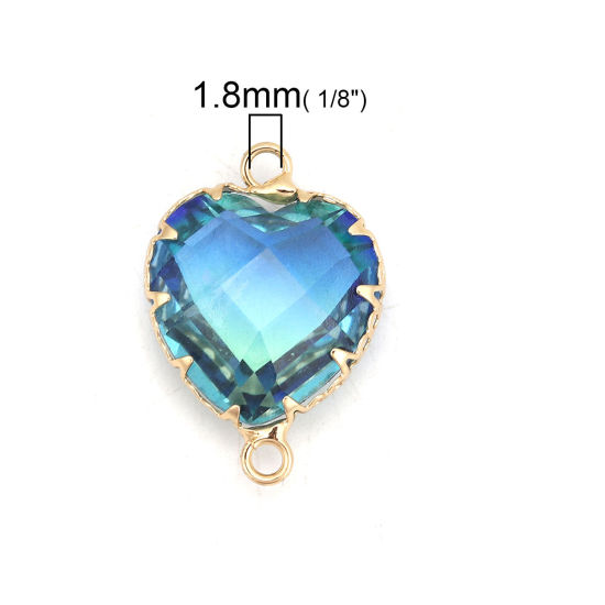 Bild von Messing + Glas Verbinder Herz Vergoldet Blau & Grün Facettiert 24mm x17mm - 23mm x16mm, 2 Stück