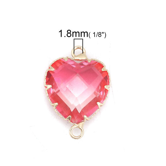 Bild von Messing + Glas Verbinder Herz Vergoldet Rosa Facettiert 24mm x17mm - 23mm x16mm, 2 Stück