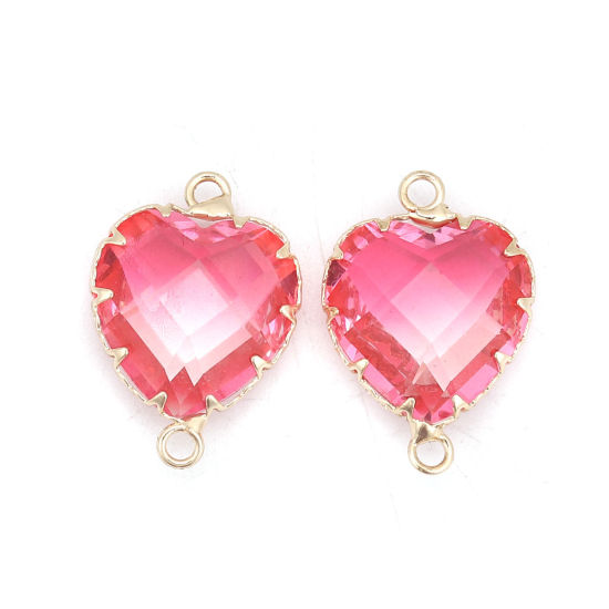 Bild von Messing + Glas Verbinder Herz Vergoldet Rosa Facettiert 24mm x17mm - 23mm x16mm, 2 Stück