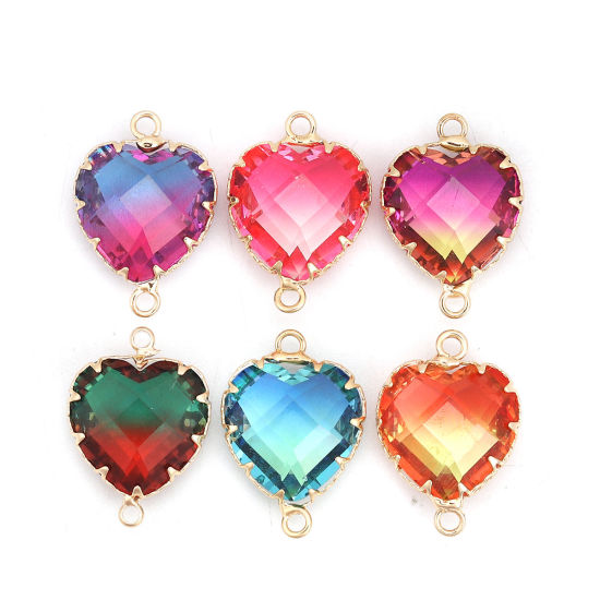 Bild von Messing + Glas Verbinder Herz Vergoldet Rosa Facettiert 24mm x17mm - 23mm x16mm, 2 Stück