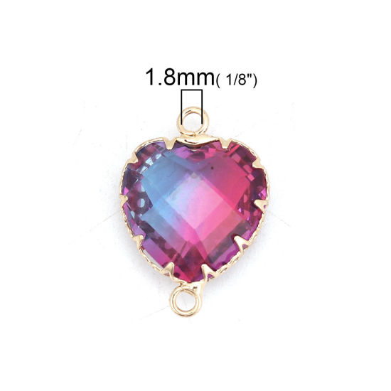 Bild von Messing + Glas Verbinder Herz Vergoldet Violett & Blau Facettiert 24mm x17mm - 23mm x16mm, 2 Stück