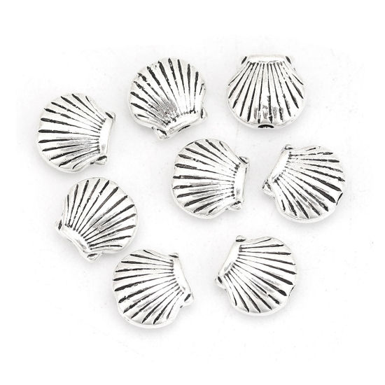 Picture of Zinc Based Alloy Spacer Beads Shell Antique Silver Color 9mm x 8mm, Hole: Approx 1.3mm, 50 PCs