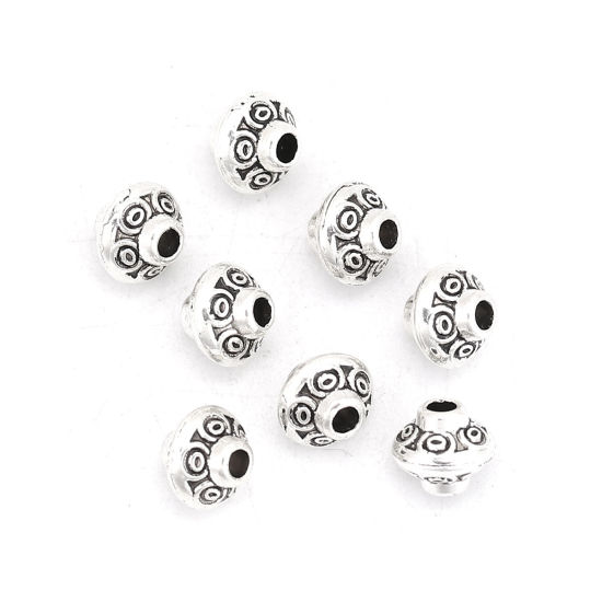Picture of Zinc Based Alloy Spacer Beads Bicone Antique Silver Color 7mm x 6mm, Hole: Approx 1.5mm, 100 PCs