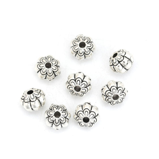 Picture of Zinc Based Alloy Spacer Beads Flower Antique Silver Color 8mm x 6mm, Hole: Approx 1.6mm, 50 PCs
