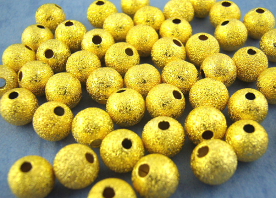 Picture of Brass Spacer Beads Ball Gold Plated Sparkledust About 6mm( 2/8") Dia, Hole: Approx 1.8mm, 150 PCs