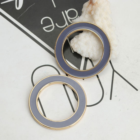 Picture of Zinc Based Alloy Connectors Circle Ring Gold Plated Gray Enamel 4cm Dia, 5 PCs