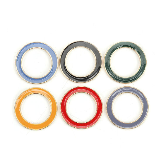 Picture of Zinc Based Alloy Connectors Circle Ring Gold Plated Gray Enamel 4cm Dia, 5 PCs