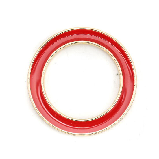 Picture of Zinc Based Alloy Connectors Circle Ring Gold Plated Red Enamel 4cm Dia, 5 PCs