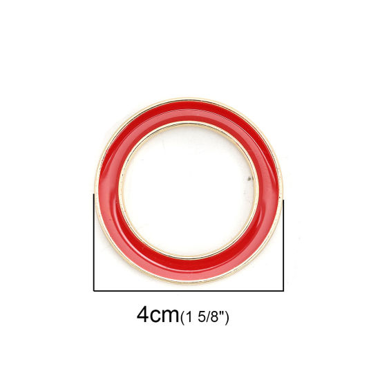 Picture of Zinc Based Alloy Connectors Circle Ring Gold Plated Red Enamel 4cm Dia, 5 PCs