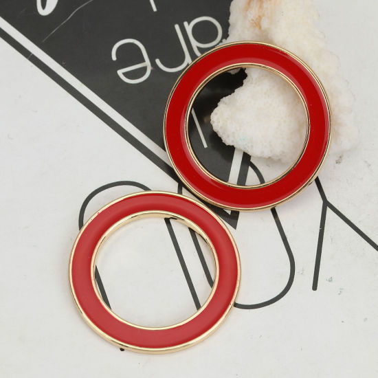 Picture of Zinc Based Alloy Connectors Circle Ring Gold Plated Red Enamel 4cm Dia, 5 PCs