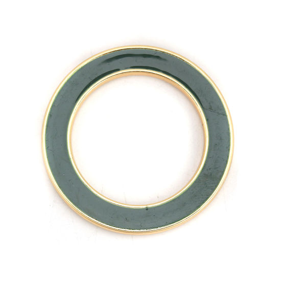 Picture of Zinc Based Alloy Connectors Circle Ring Gold Plated Dark Green Enamel 4cm Dia, 5 PCs