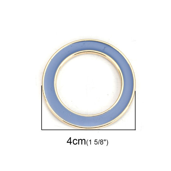 Picture of Zinc Based Alloy Connectors Circle Ring Gold Plated Blue Enamel 4cm Dia, 5 PCs