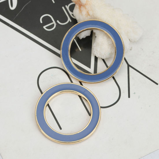 Picture of Zinc Based Alloy Connectors Circle Ring Gold Plated Blue Enamel 4cm Dia, 5 PCs