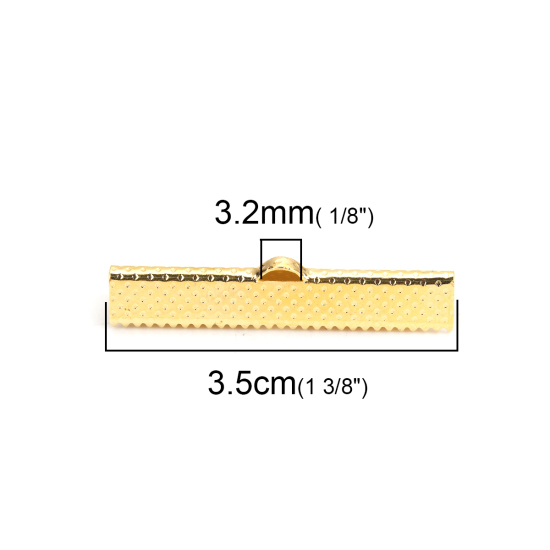 Bild von Eisenlegierung Schnur Band Crimp End für Halskette oder Armband Aktentasche Vergoldet 35mm x 8mm, 100 Stück