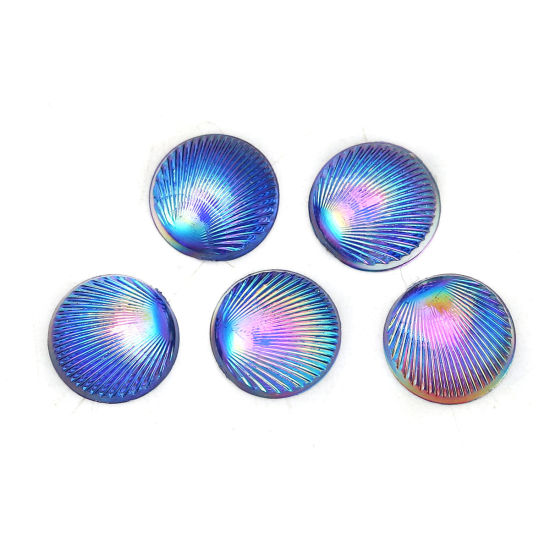 Picture of Acrylic Dome Seals Cabochon Round Blue Feather Pattern AB Color 10mm( 3/8") Dia, 200 PCs