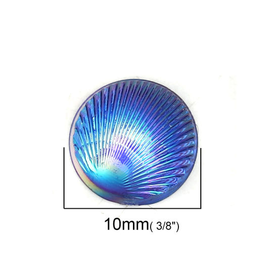 Image de Cabochon Dôme en Acrylique Rond Bleu Plumes Couleur AB 10mm Dia, 200 Pcs