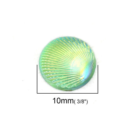 Image de Cabochon Dôme en Acrylique Rond Vert Plumes Couleur AB 10mm Dia, 200 Pcs