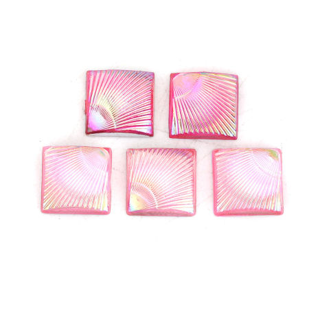 Picture of Acrylic Dome Seals Cabochon Square Blue Feather Pattern AB Color 10mm( 3/8