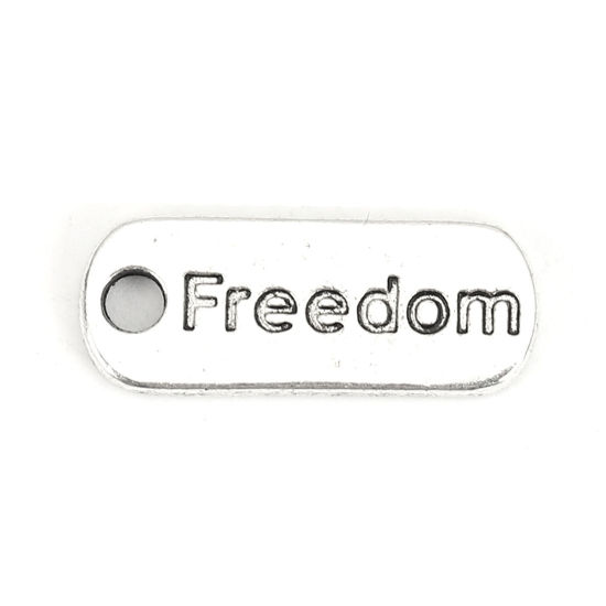 Picture of Zinc Based Alloy Charms Antique Silver Color Message " freedom " 21mm( 7/8") x 8mm( 3/8"), 20 PCs
