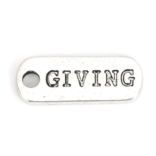 Picture of Zinc Based Alloy Charms Rectangle Antique Silver Color Message " GIVING " 21mm( 7/8") x 8mm( 3/8"), 20 PCs