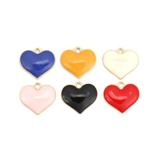 Imagen de Zamak Colgantes Charms Corazón Chapado en Oro Negro Esmalte Completo 20mm x 18mm, 10 Unidades